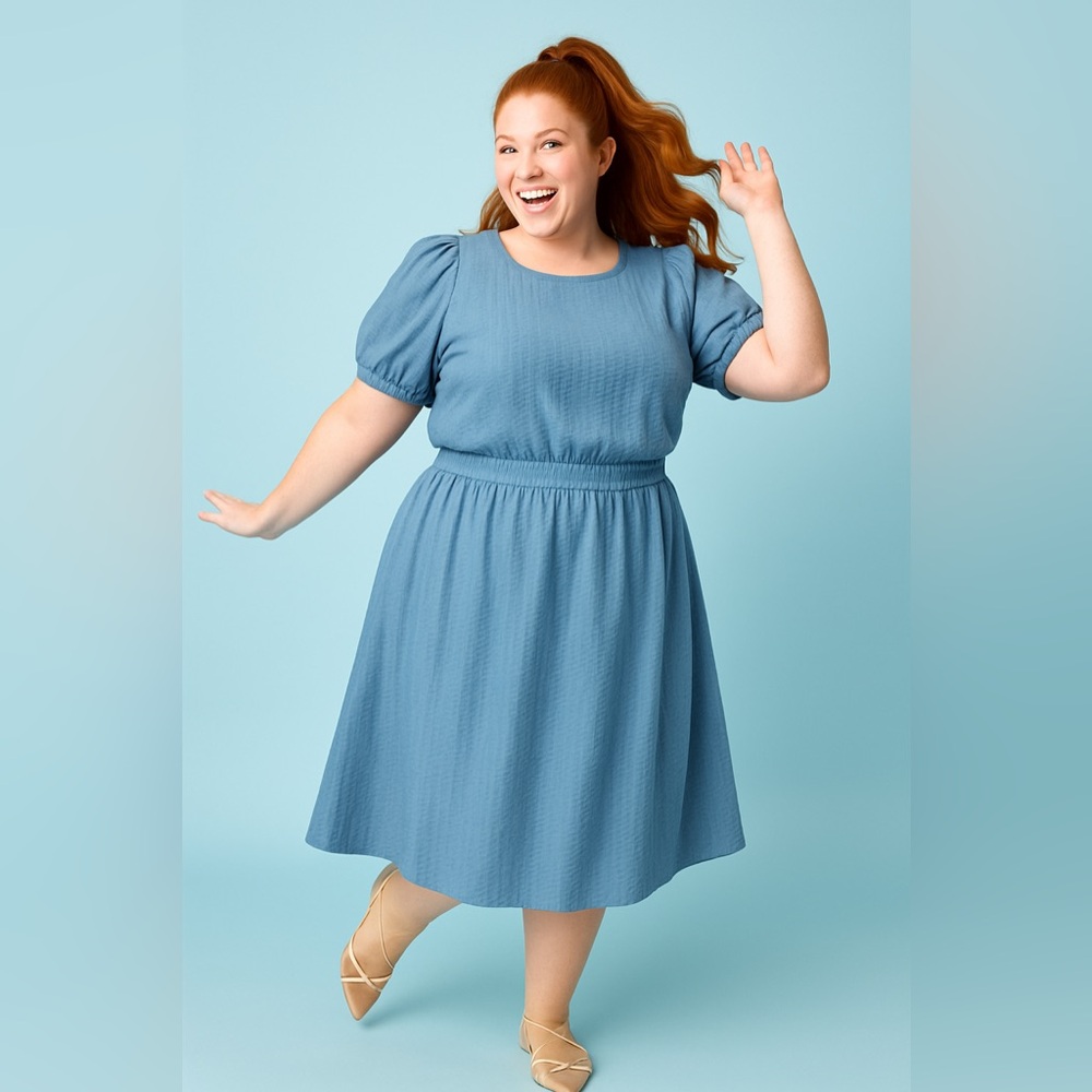 Torrid Mountain Spring Blue Midi Seersucker Smocked Crop Top & Skirt Set, NEW! - Picture 11 of 12